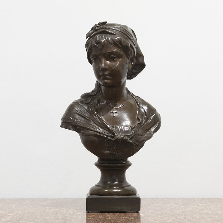Bronzen buste van jonge vrouw door Louis Emile Cana 1845-1895