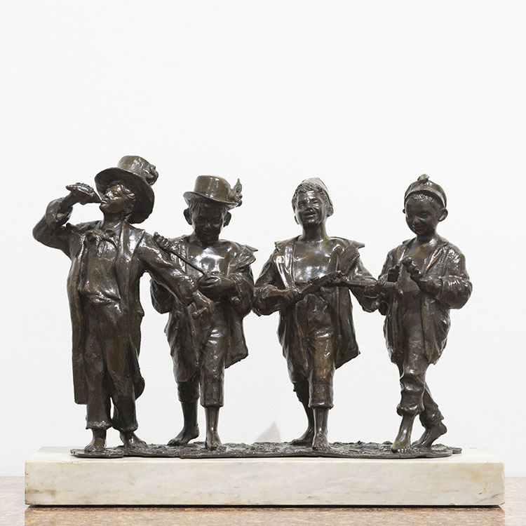 Bronzen beelden groep de “vier muzikanten” 19de eeuw.